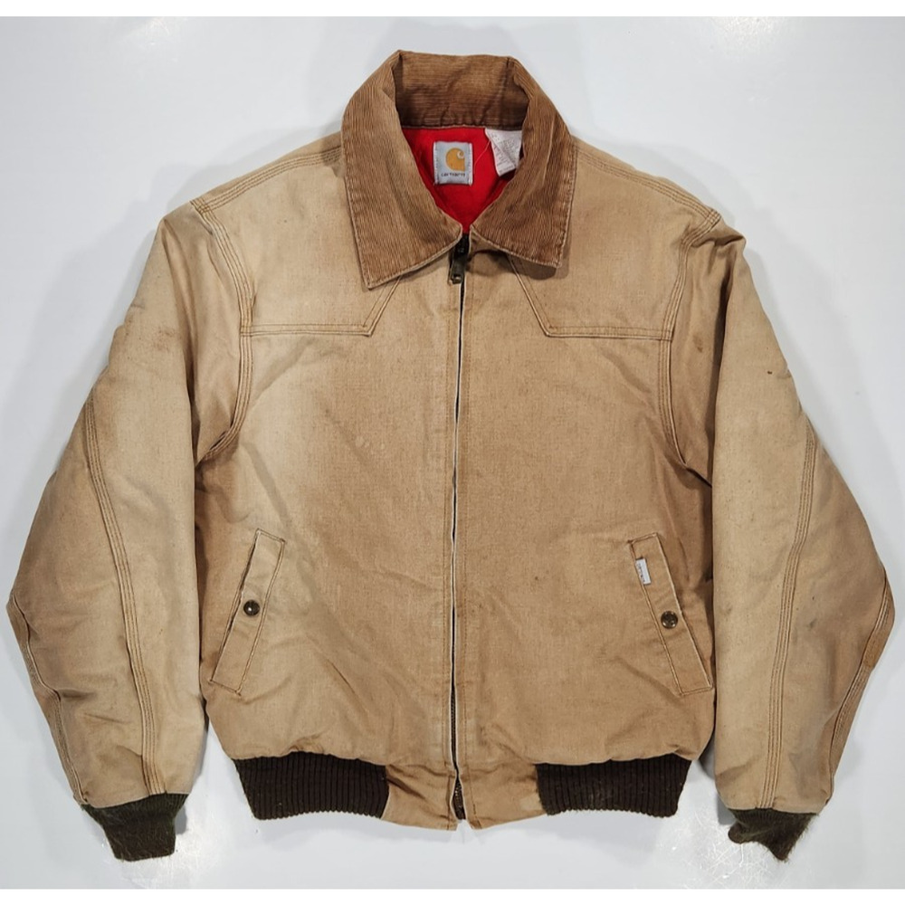 Vintage 1990 Carhartt JQ166 Detroit Jacket Tan Quilt Lined USA Workwear